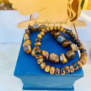 Yellow Tiger’s Eye Nugget & Donut Beads Bracelets 2pcs